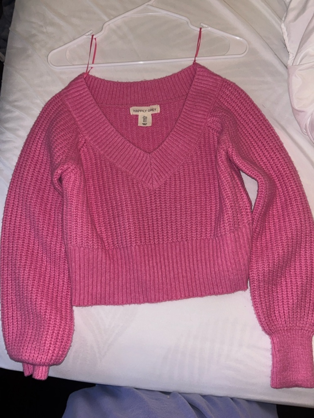 Women's Pink V-Neck Chunky Knit Sweater